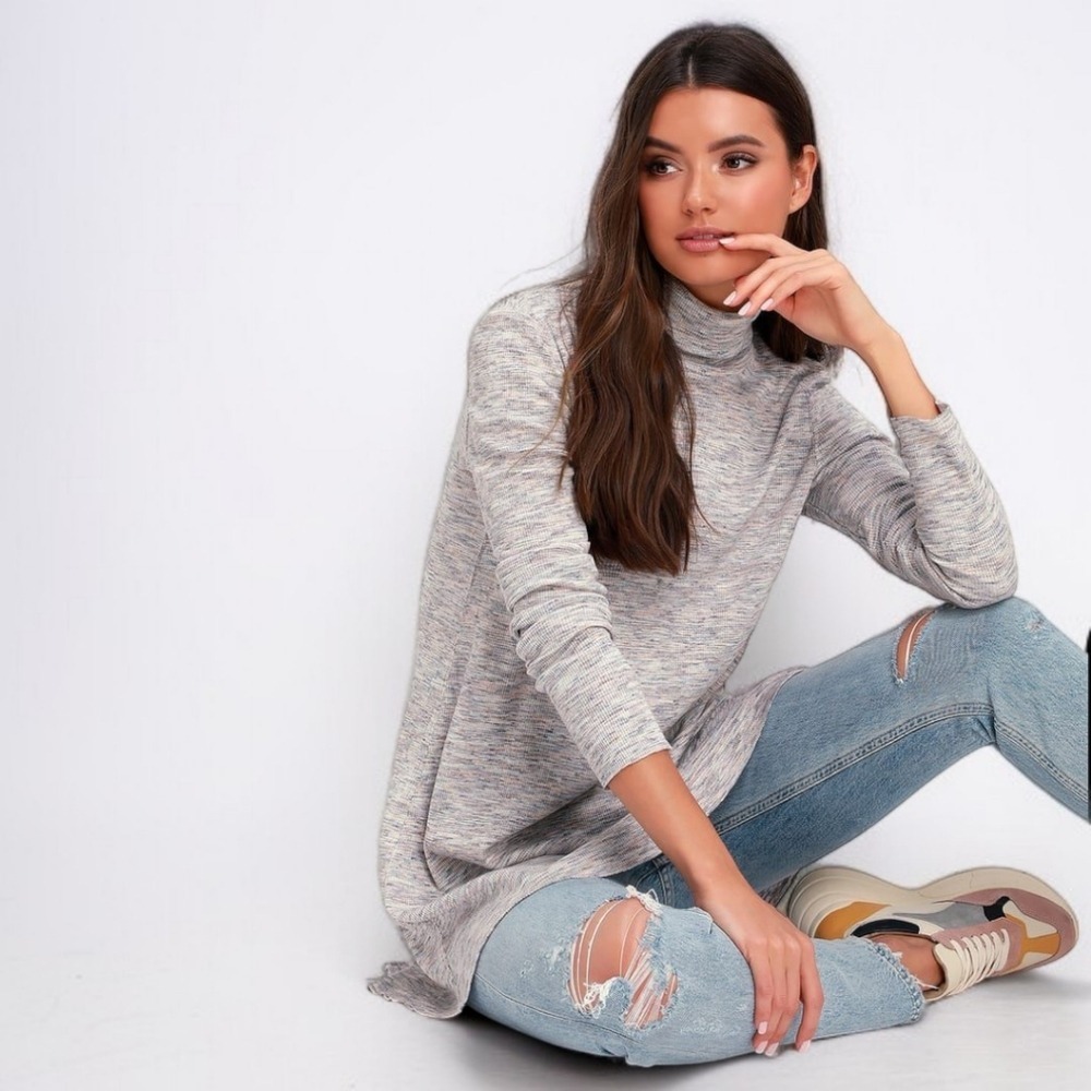 Free People Ribbed Split Back Oversized‎ Tunic Top Ivory M